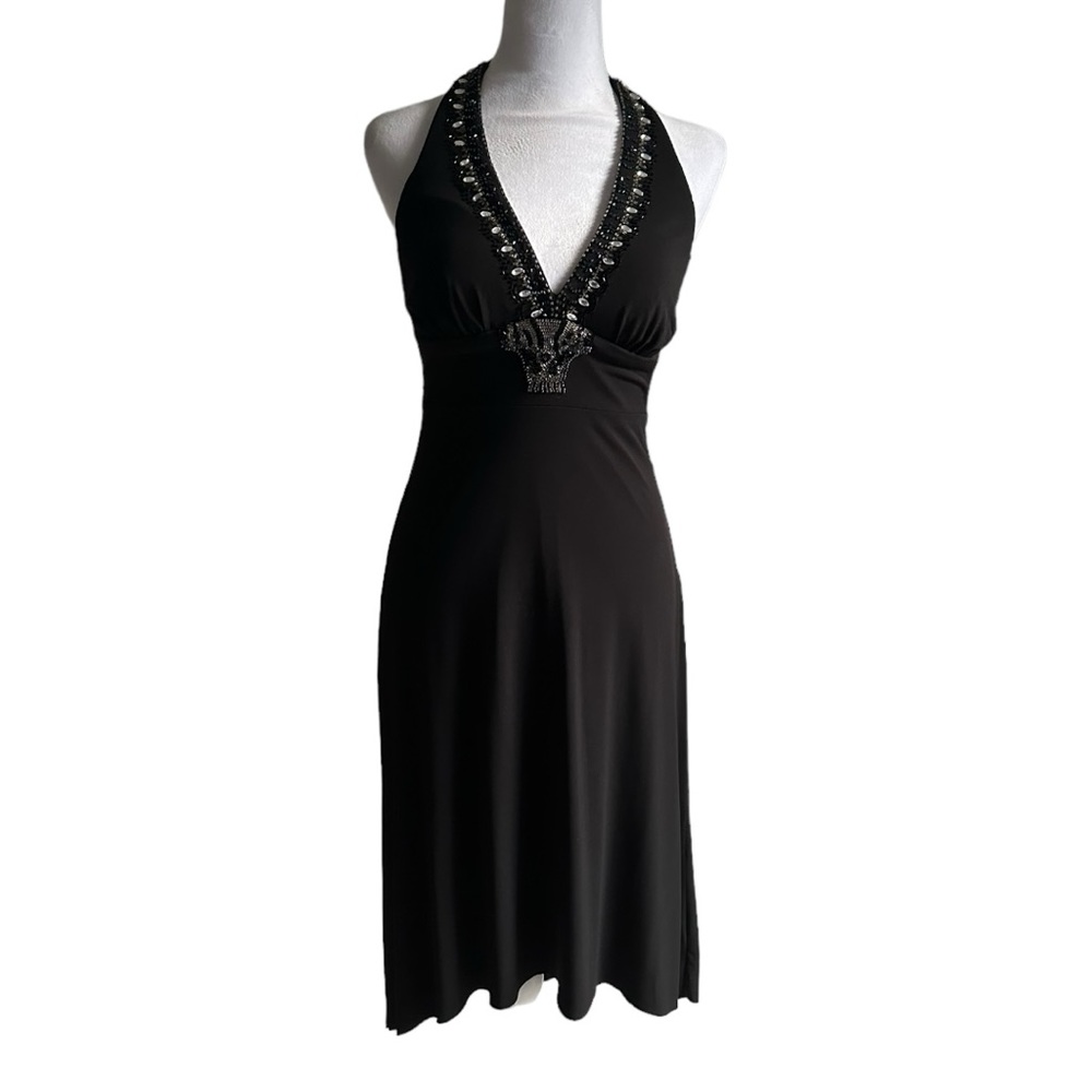 Cache Womens Size 2 Black Beaded Embellished Halter Dress Formal Dance